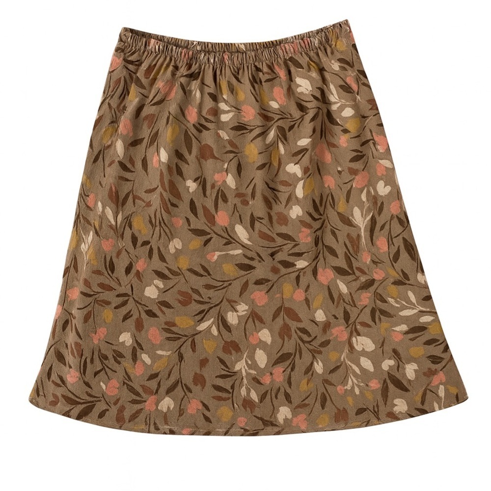 J.Jill Floral A-Line Midi Skirt Size L Brown Multicolor Leaves Boho Cottagecore